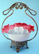Worlds cutest Silver Plate and art glass Brides Basket