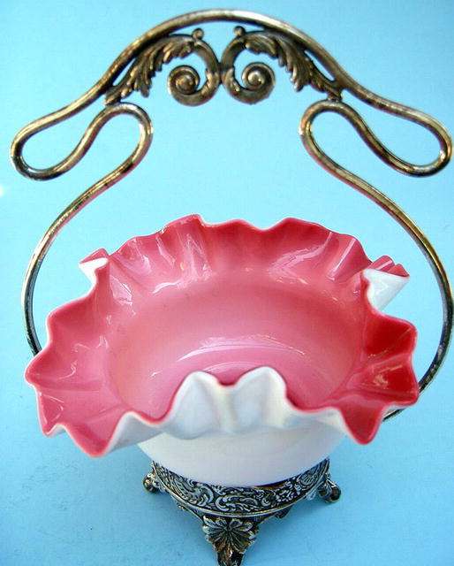 Worlds cutest Silver Plate and art glass Brides Basket
