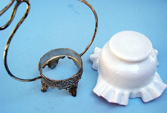 Worlds cutest Silver Plate and art glass Brides Basket