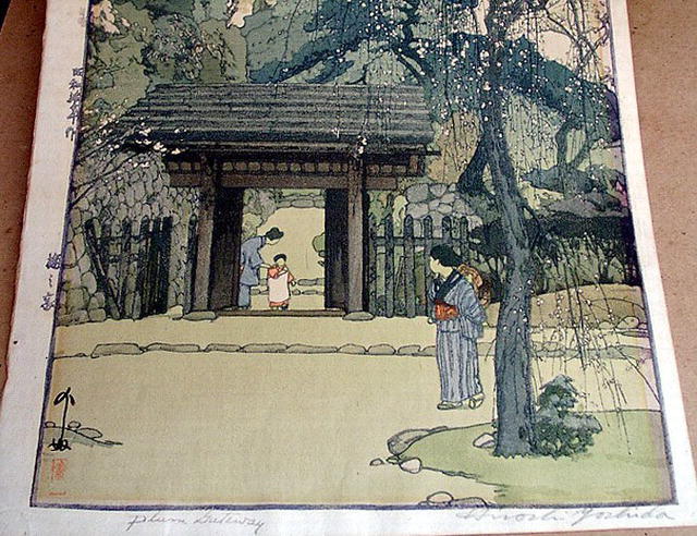 HIROSHI YOSHIDA WOODBLOCK PLUM GATEWAY JIZURI