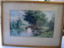 D WHIT CLARKE DATED 1893 WATERCOLOR OF BRIDGE SCENE
