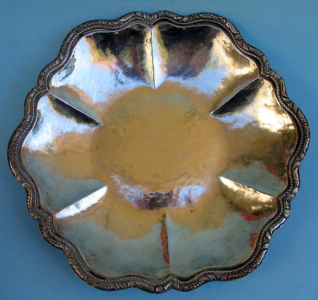 LARGE WELSCH 900 SILVER LOBED BOWL HAND HAMMERED ARTS
