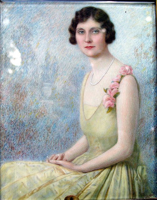 LARGE PAINTING ON IVORY OF WOMAN SIGNED HASKELL