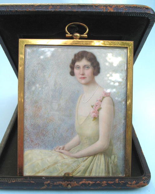 LARGE PAINTING ON IVORY OF WOMAN SIGNED HASKELL