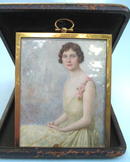 LARGE PAINTING ON IVORY OF WOMAN SIGNED HASKELL