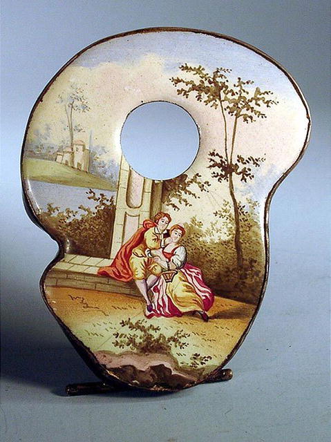 VERY NICE BATTERSEA ENAMELED WATCH HOLDER 1790s