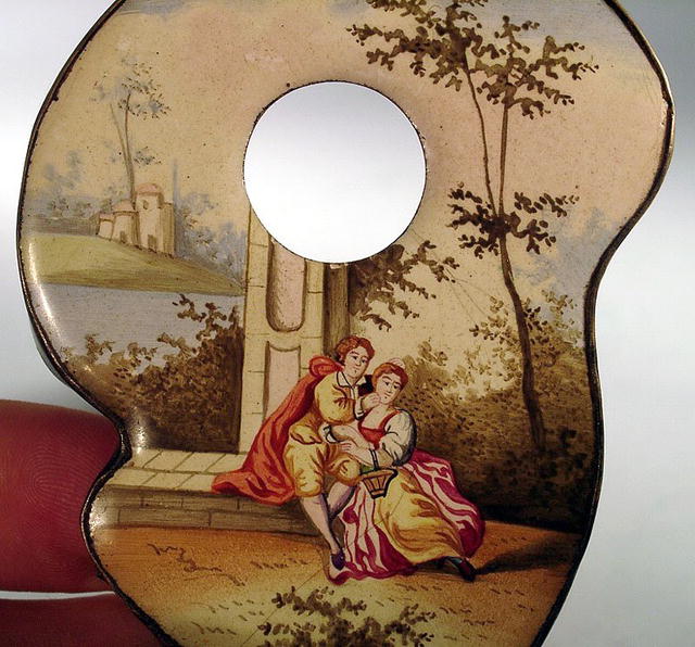 VERY NICE BATTERSEA ENAMELED WATCH HOLDER 1790s