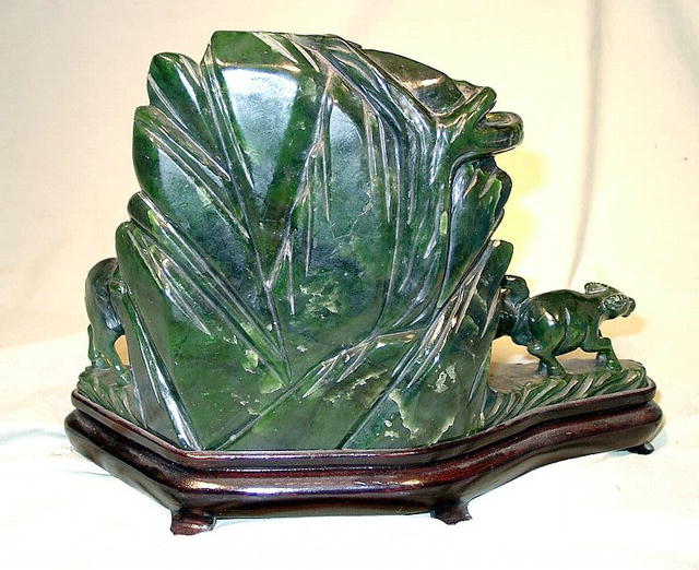 SPINACH JADE CARVED FIGURES OF WATER BUFFALO GROVE