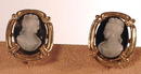 SARDONYX HARDSTONE 14K CAMEO SET EARRINGs PIN