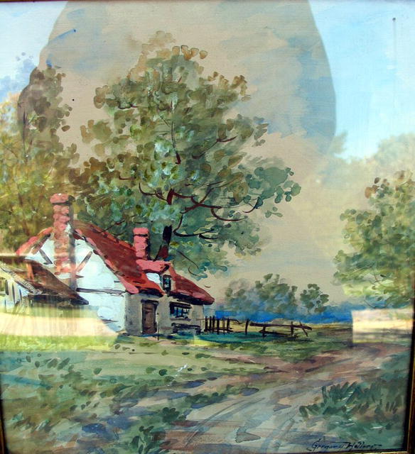 GREGORY HOLLYER WATERCOLOR AND GOUACHE COTTAGE PAINTING