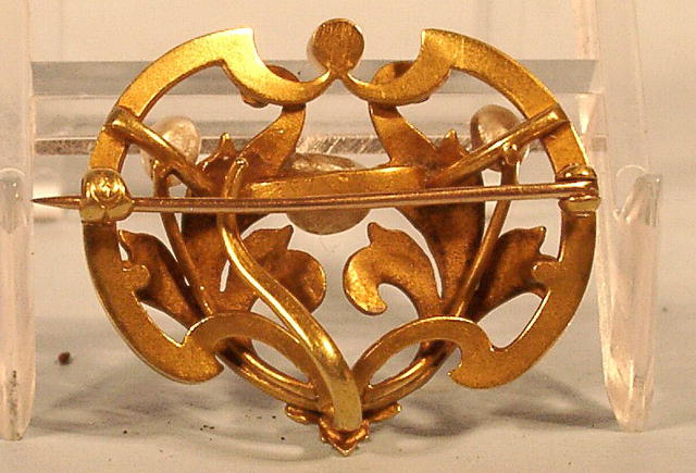 KREMENTZ ENAMELED ART NOUVEAU PEARLS 14K PIN
