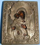 RUSSIAN Vladimir MOTHER OF GOD MARY JESUS ICON OKLAD