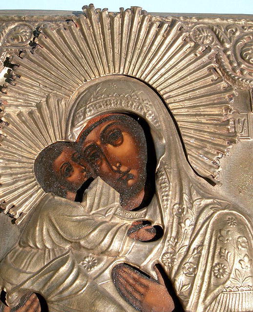 RUSSIAN Vladimir MOTHER OF GOD MARY JESUS ICON OKLAD