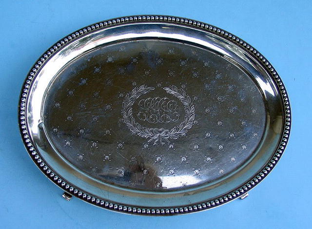 J E CALDWELL STERLING FOOTED TRAY CIRCA 1880