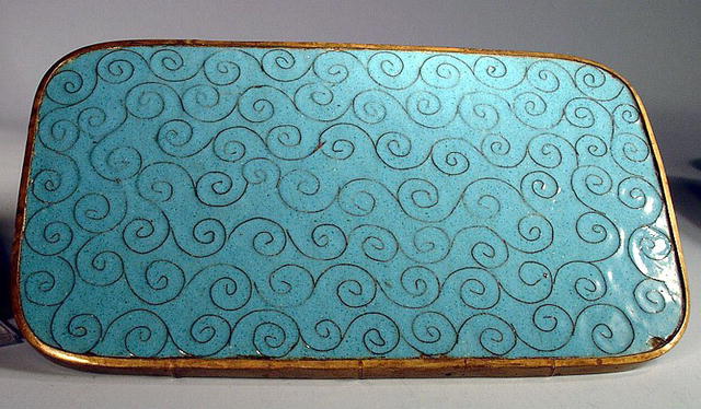 BEAUTIFUL MEIJI JAPANESE CLOISONNE TRAY BRASS BAMBOO