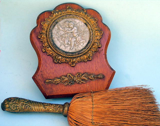 VERY COOL WHISK BROOM HOLDER W/ CUPIDS FRENCH 19th C