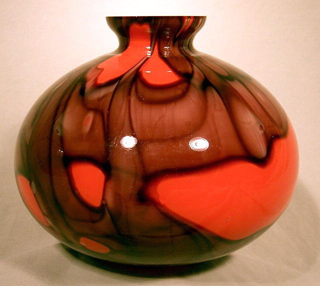 MASSIVE CZECHOSOLVAKIA FLAMED VASE INCREDIBLE COLORS