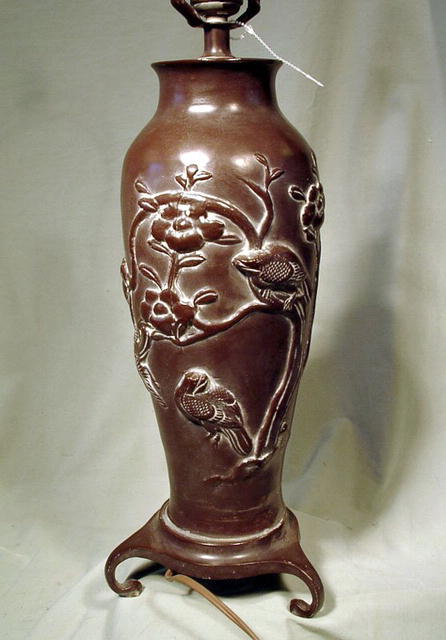 JAPANESE BRONZE VASE BIRDS STAND LAMP FINE DETAILING