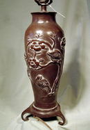 JAPANESE BRONZE VASE BIRDS STAND LAMP FINE DETAILING