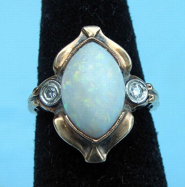 NICE DECO 14K WITH OPAL DIAMONDS GREAT LOOK