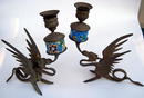 LONGWY INSERT PAIR OF BRASS CANDLESTICK S WITH DRAGONS