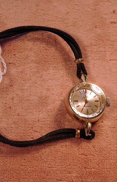 LADIES 14K OMEGA LADYMATIC WRIST WATCH FACETED CRYSTAL