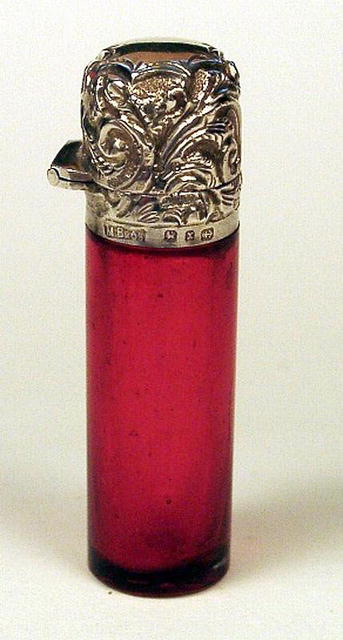 ENGLISH STERLING SCENT BOTTLE CRANBERRY