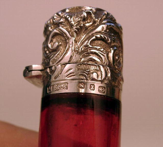 ENGLISH STERLING SCENT BOTTLE CRANBERRY