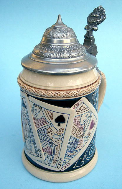 NICE GERMAN STEIN WITH PLAYING CARDS DEVIL ISH