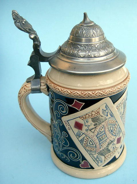 NICE GERMAN STEIN WITH PLAYING CARDS DEVIL ISH