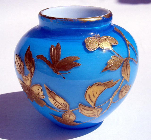 GREAT WEBB VASE WITH GILDED BUTTERFLIES INSECTS