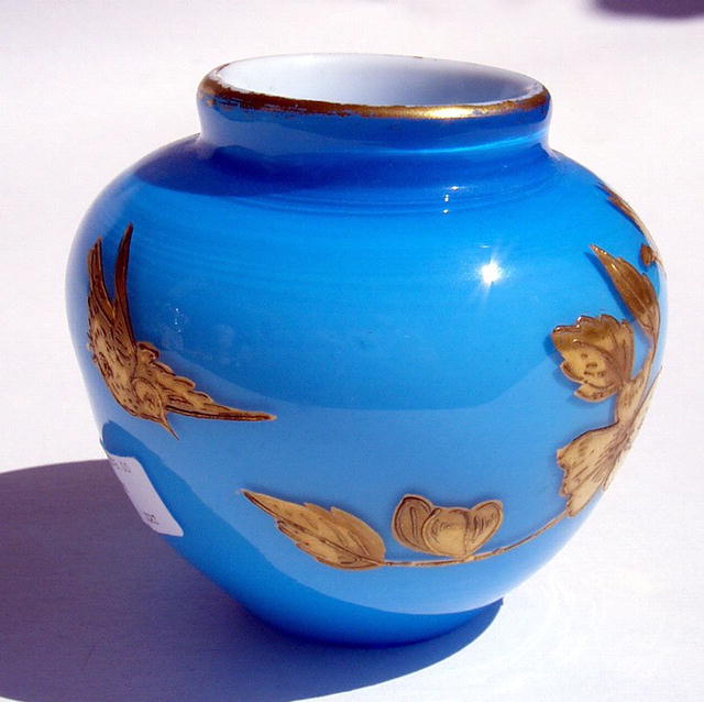 GREAT WEBB VASE WITH GILDED BUTTERFLIES INSECTS