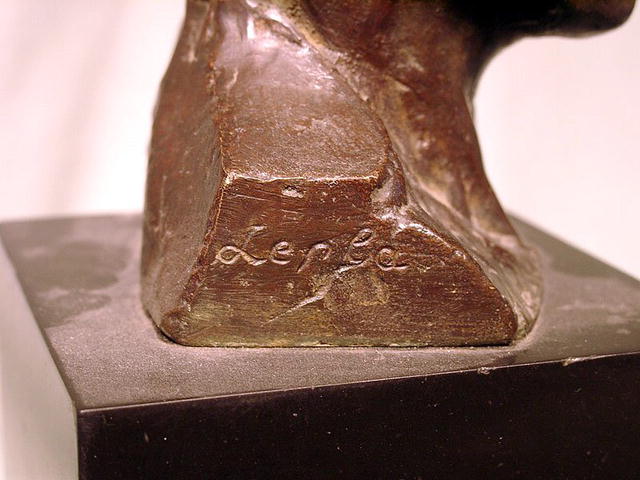 BRONZE SCULPTURE OF MAN ON MARBLE BASE SIGN LEPKA NICE