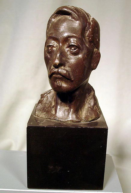 BRONZE SCULPTURE OF MAN ON MARBLE BASE SIGN LEPKA NICE