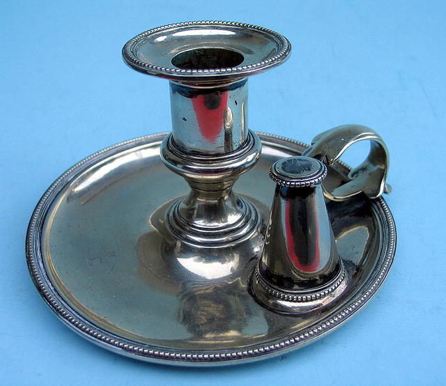ELKINGTON OR ENGLISH SHEFFIELD CANDLESTICK WITH SNUFFER