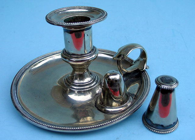 ELKINGTON OR ENGLISH SHEFFIELD CANDLESTICK WITH SNUFFER