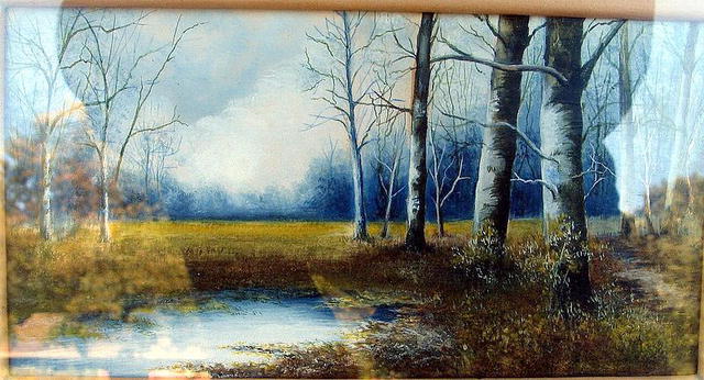 NICE OIL PASTEL WINTER FOREST SCENE QUALITY WORK