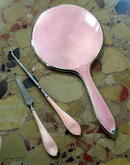 20's 3 PIECE STERLING MIRROR ENAMEL PINK