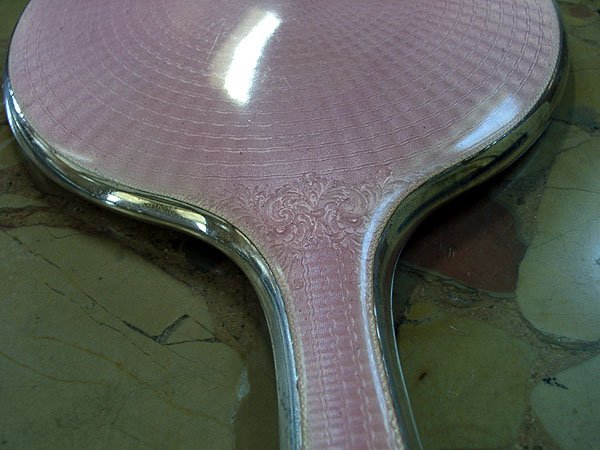 20's 3 PIECE STERLING MIRROR ENAMEL PINK