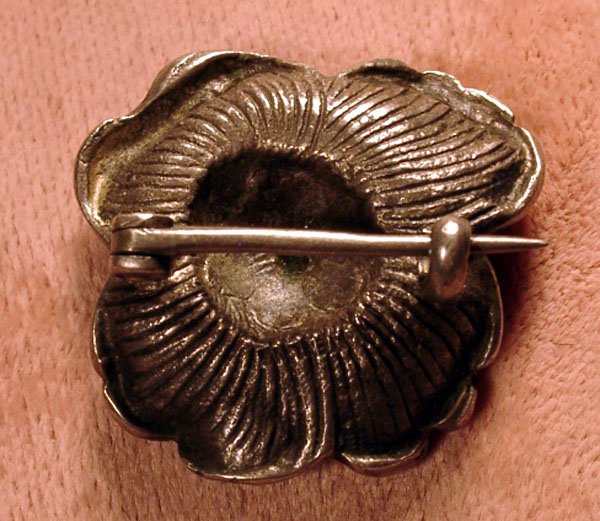 STERLING ART NOUVEAU PIN W/WOMAN IN FLOWER RUBY