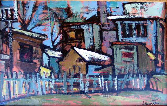 ABSTRACT OIL PAINTING SIGNED J. HOWARD LISTED ARTIST