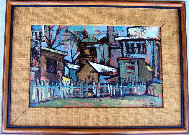 ABSTRACT OIL PAINTING SIGNED J. HOWARD LISTED ARTIST