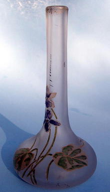 LEGRAS OR MONT JOYE STYLE STICK VASE WITH ENAMEL