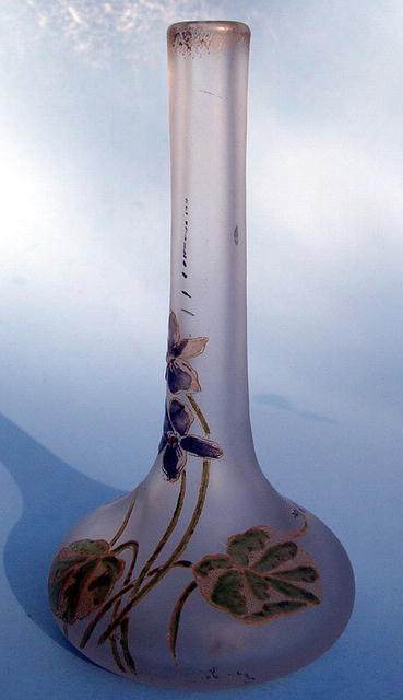 LEGRAS OR MONT JOYE STYLE STICK VASE WITH ENAMEL