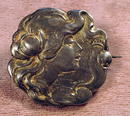 GREAT ART NOUVEAU 800 SILVER PIN W/WOMAN AND LILIES