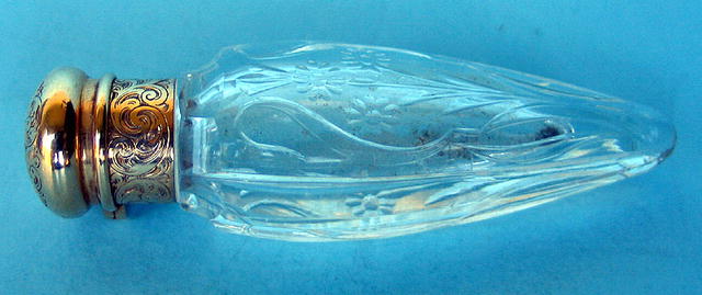 EXCESSIVELY RARE 14K GOLD TOPPED LAYDOWN PERFUME BOTTLE