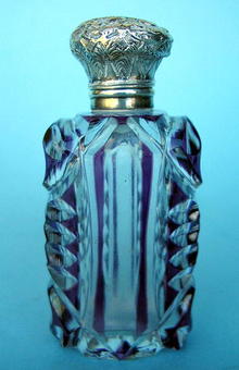 PURPLE OVERLAY FLIP TOP SCENT BOTTLE STERLING TOP COOL!