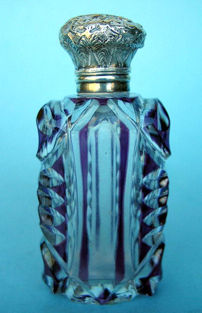 PURPLE OVERLAY FLIP TOP SCENT BOTTLE STERLING TOP COOL!