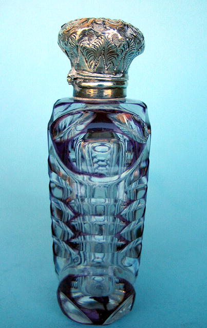 PURPLE OVERLAY FLIP TOP SCENT BOTTLE STERLING TOP COOL!