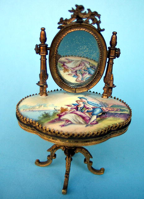 FRENCH ENAMEL DRESSING TABLE W/ LOCKET CANDLESTICK WOW